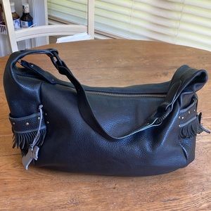 Radley black leather bag with fringed side pockets